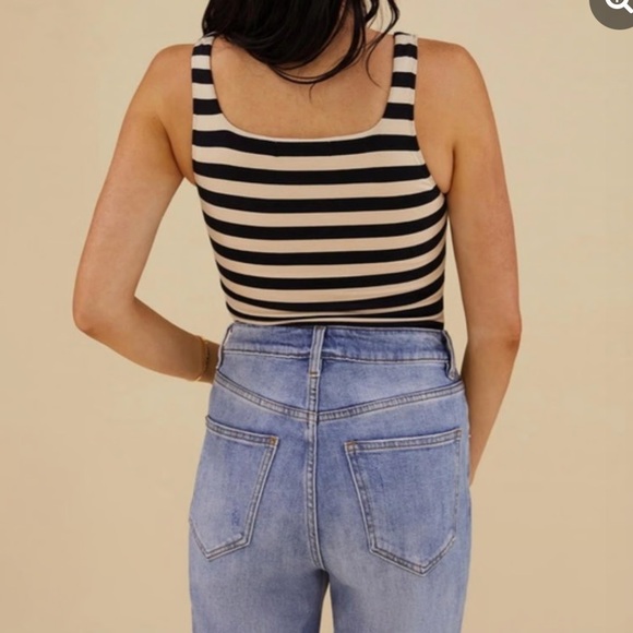 Rachel Parcell Black and Nude Striped Bodysuit - Picture 2 of 2